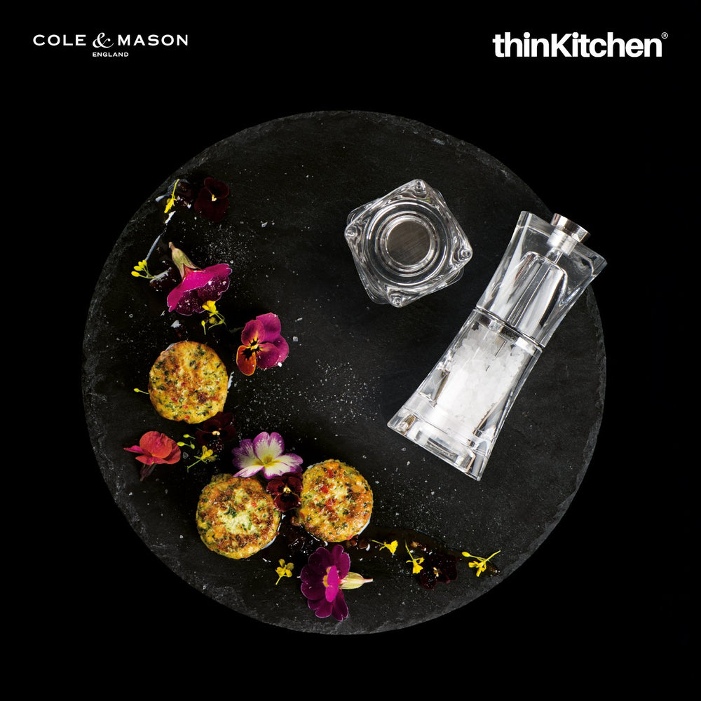 Cole & Mason 19.1cms Premium Salt & Pepper Mill Set, Acrylic & Stainless Steel Adjustable Grinders,  Derwent