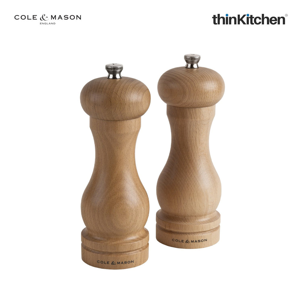 Cole & Mason 16.5cm Premium Beech Wood Salt Mill, Brown, Wooden Grinder with Adjustable Ceramic Mechanism