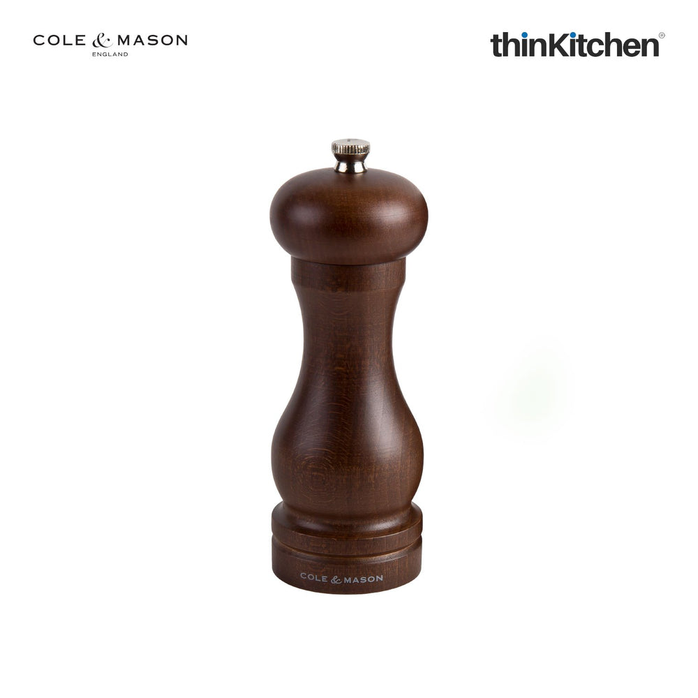 Cole & Mason 20cms Premium Beech Wood Salt Mill, Dark Wood, Forest Capstan Wood Grinder with Adjustable Ceramic Mechanism