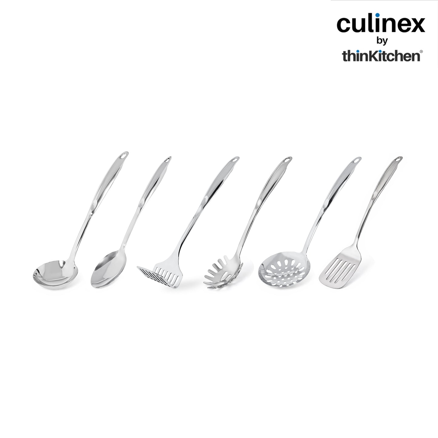 Culinex 18/8 Stainless Steel Premium Cooking Kitchen Tool set of 7 with Stand | Silver, Rustproof Food Grade Tool Set By thinKitchen