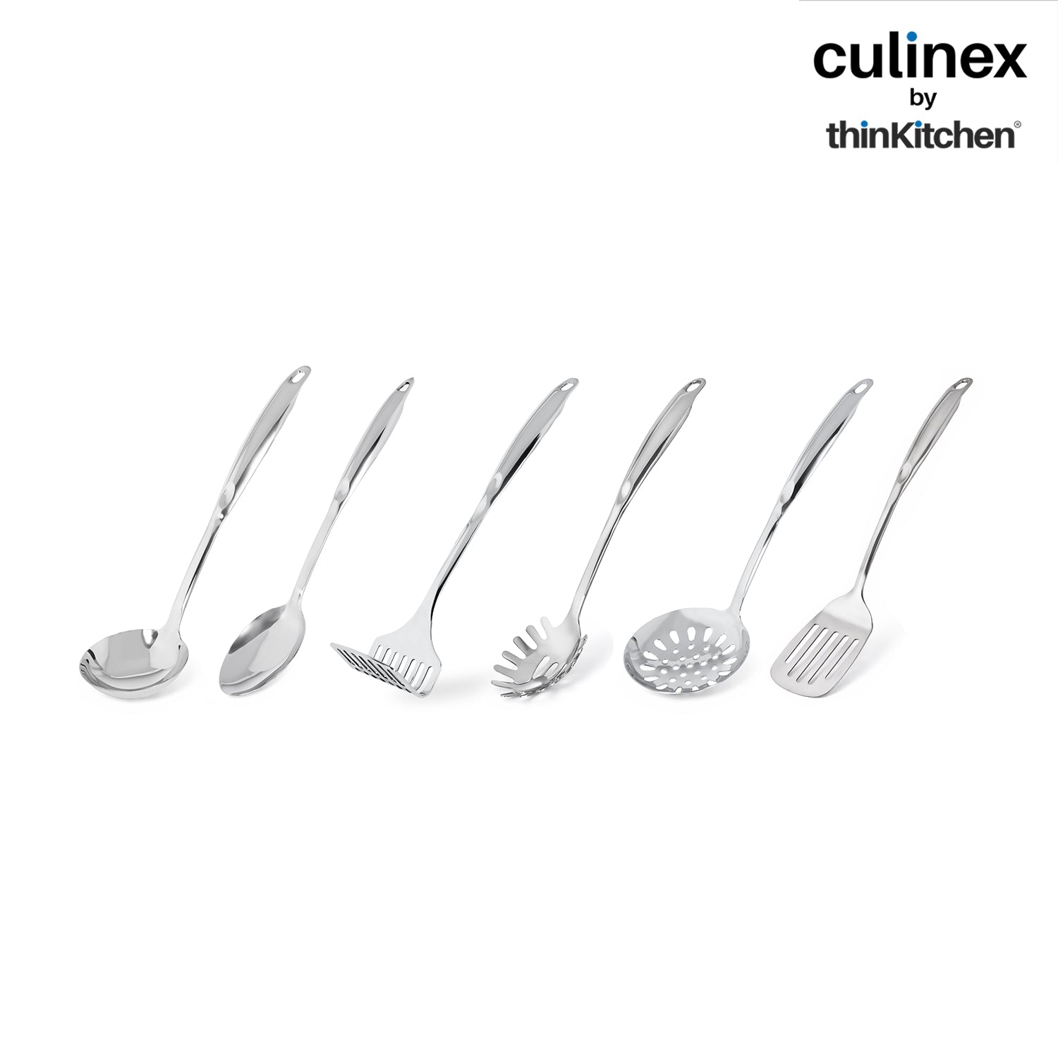 Culinex 18/8 Stainless Steel Premium Cooking Kitchen Tool set of 7 with Stand | Silver, Rustproof Food Grade Tool Set By thinKitchen - 4