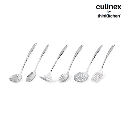 Culinex 18/8 Stainless Steel Premium Cooking Kitchen Tool set of 7 with Stand | Silver, Rustproof Food Grade Tool Set By thinKitchen