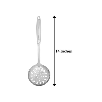 18/8 Stainless Steel 13.9" Slotted Skimmer with Hollow Handle for Kitchen, Deep Frying, Straining | Rustproof, Dishwasher Safe Kitchen Tools by thinKitchen