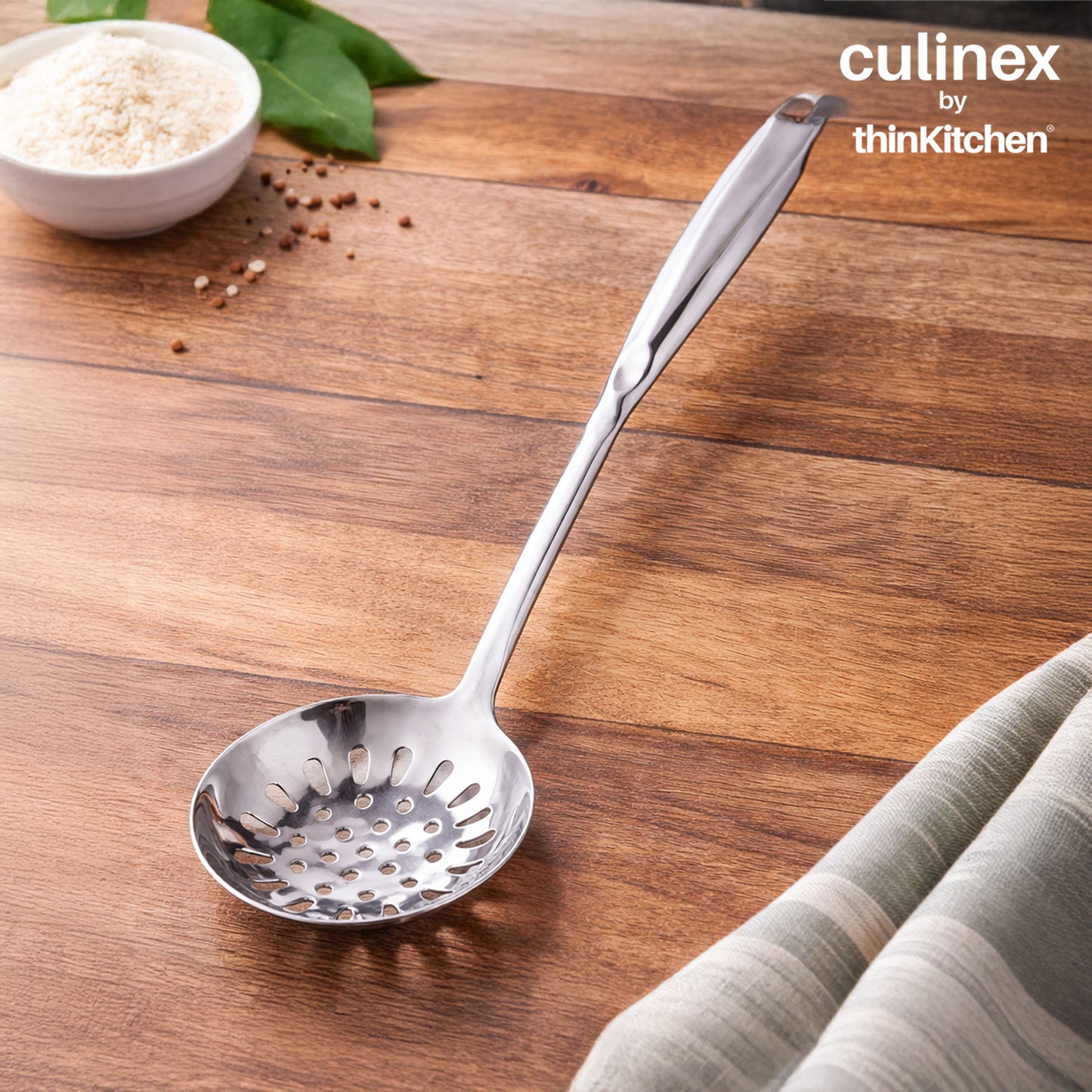 18/8 Stainless Steel 13.9" Slotted Skimmer with Hollow Handle for Kitchen, Deep Frying, Straining | Rustproof, Dishwasher Safe Kitchen Tools by thinKitchen