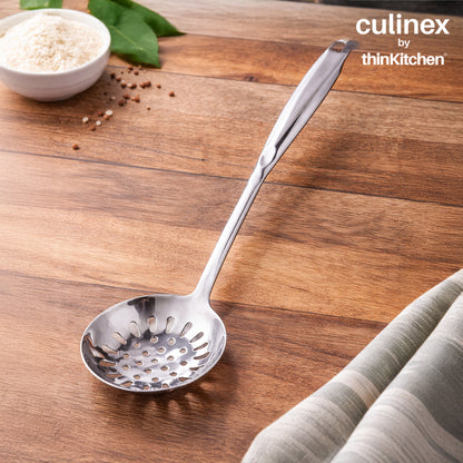 18/8 Stainless Steel 13.9" Slotted Skimmer with Hollow Handle for Kitchen, Deep Frying, Straining | Rustproof, Dishwasher Safe Kitchen Tools by thinKitchen