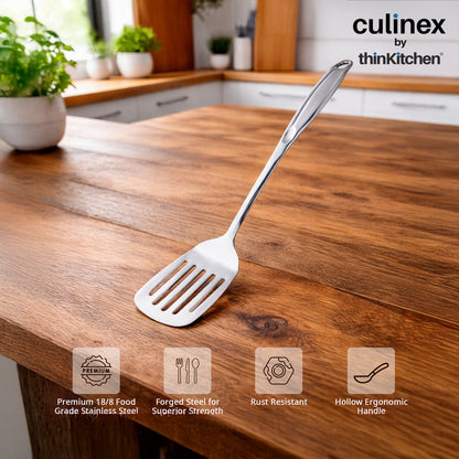 Culinex 18/8 Stainless Steel 14.5" Premium Hollow Handle Slotted Turner Spatula Palta for Dosa, Roti, Omlette, Parantha, Bread | Rustproof Dishwasher Safe