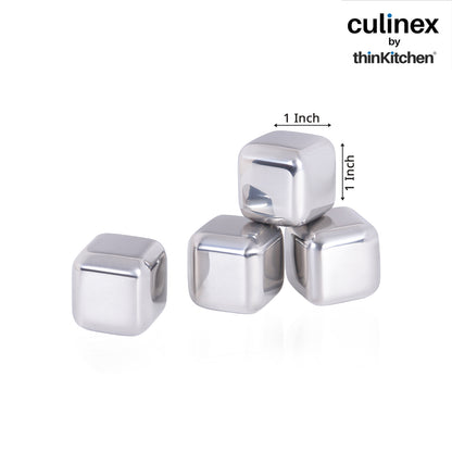 Culinex  Stainless Steel Reusable Premium Chilling Ice Cube Stones Set of 4 for Cocktails, Mocktails, Whisky, Juices | By thinKitchen