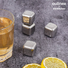 Culinex  Stainless Steel Reusable Premium Chilling Ice Cube Stones Set of 4 for Cocktails, Mocktails, Whisky, Juices | By thinKitchen