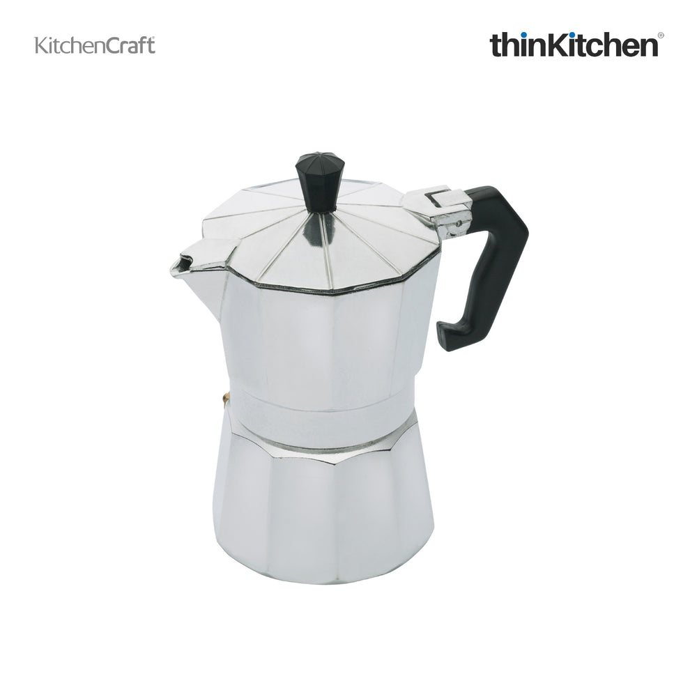 KitchenCraft 150ml Premium 3 Cup Stovetop Espresso Maker with Heat-Resistant Handle