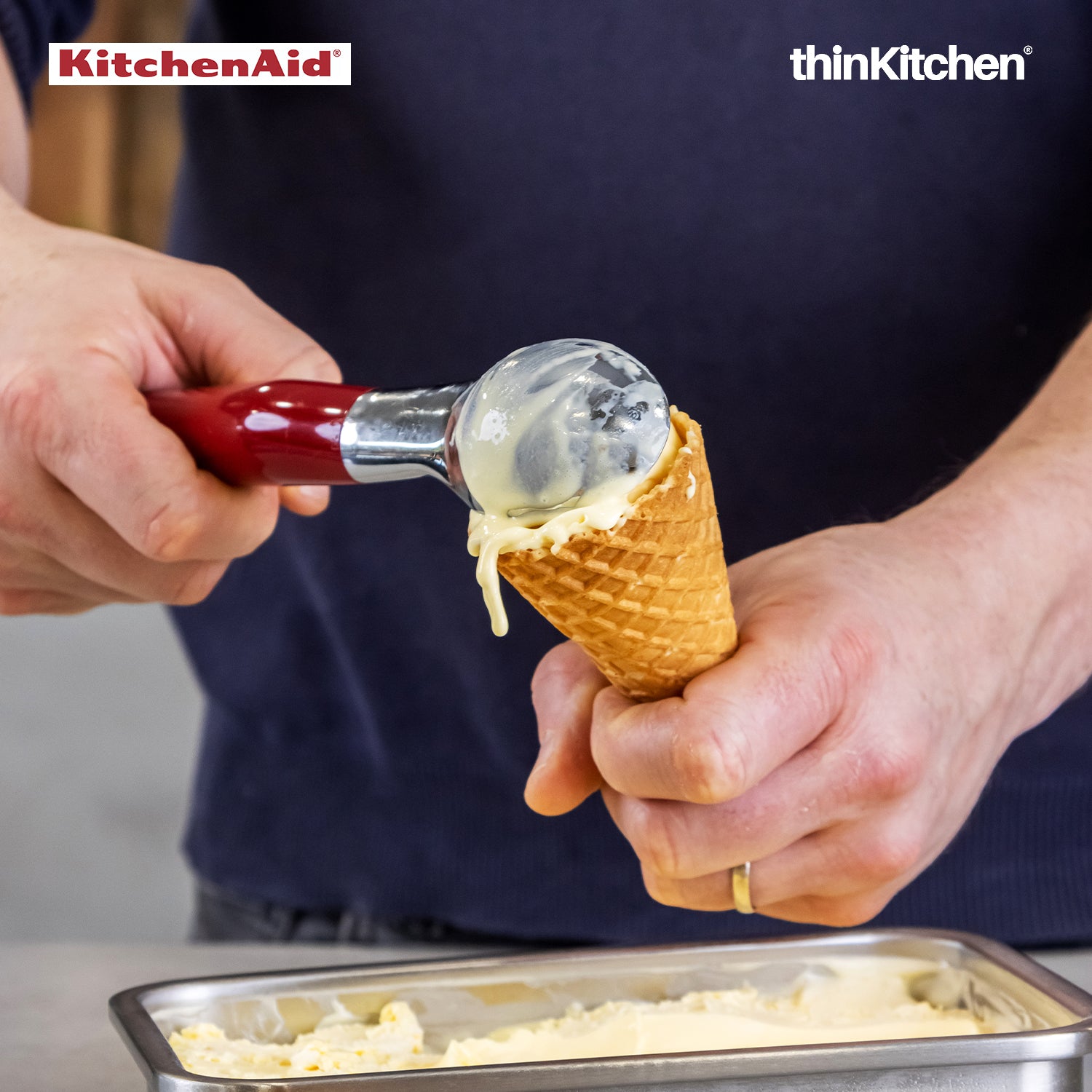 Kitchenaid Chrome Ice Cream Scoop in Black Soft Handle, Dishwasher
