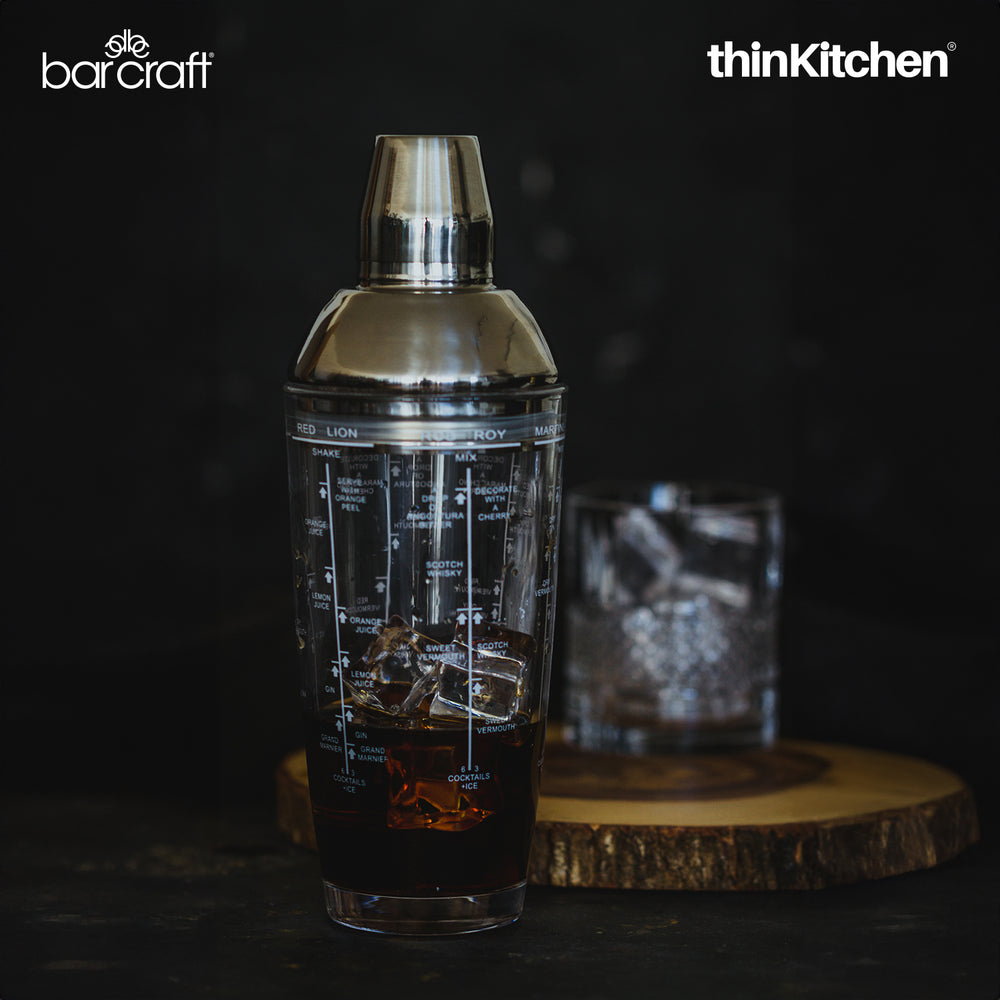 BarCraft 700ml Glass & Stainless Steel Boston Cocktail Shaker for Home Bartending