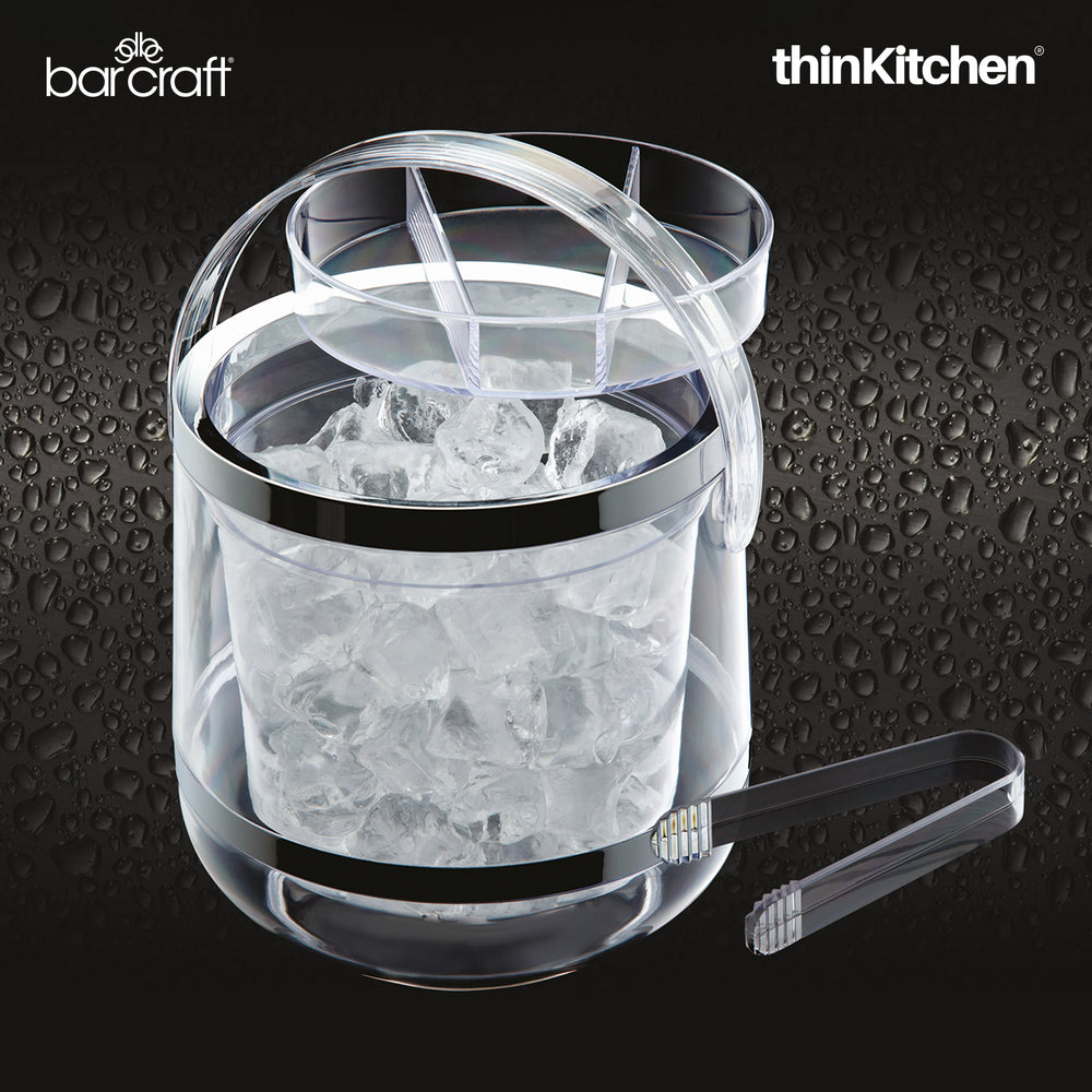 BarCraft 2.5L Double-Walled Premium Insulated Ice Bucket with Lid & Tongs for Home Bar & Entertaining