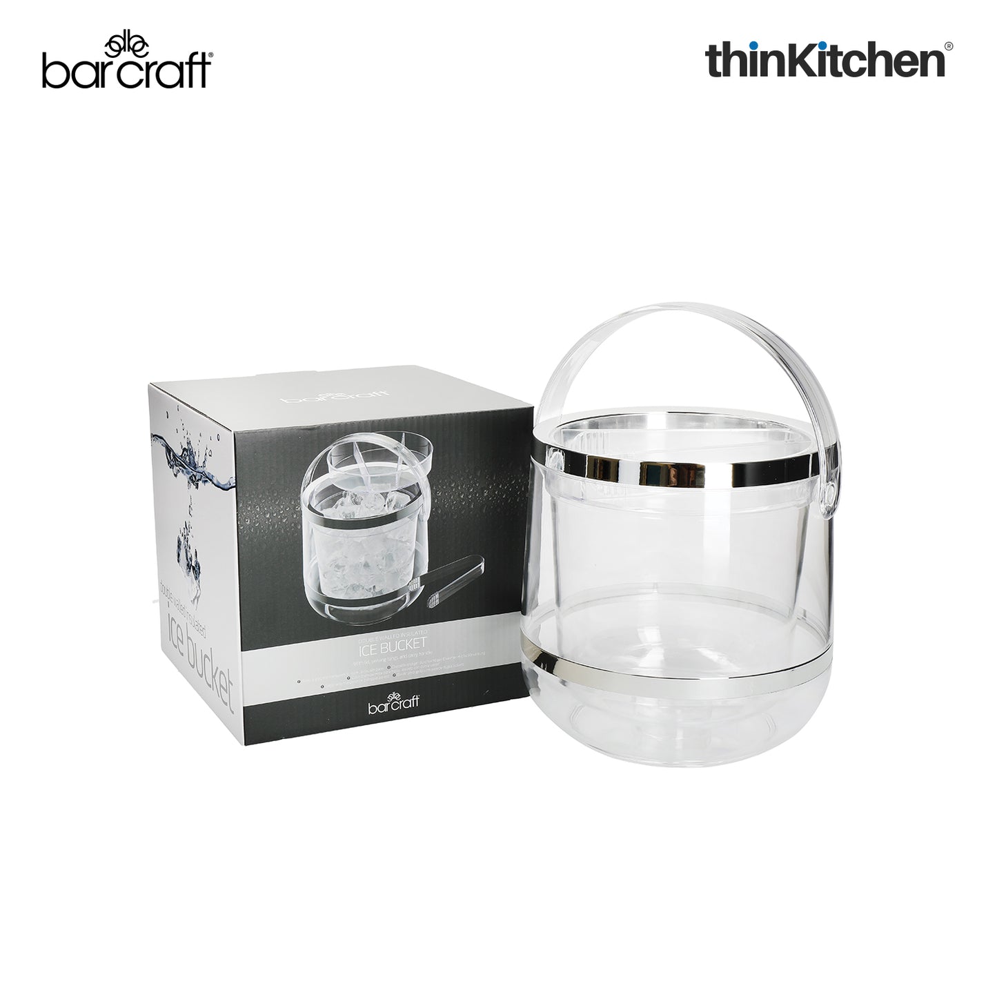 Barcraft Acrylic Double Walled Insulated Ice Bucket With Lid And Tongs