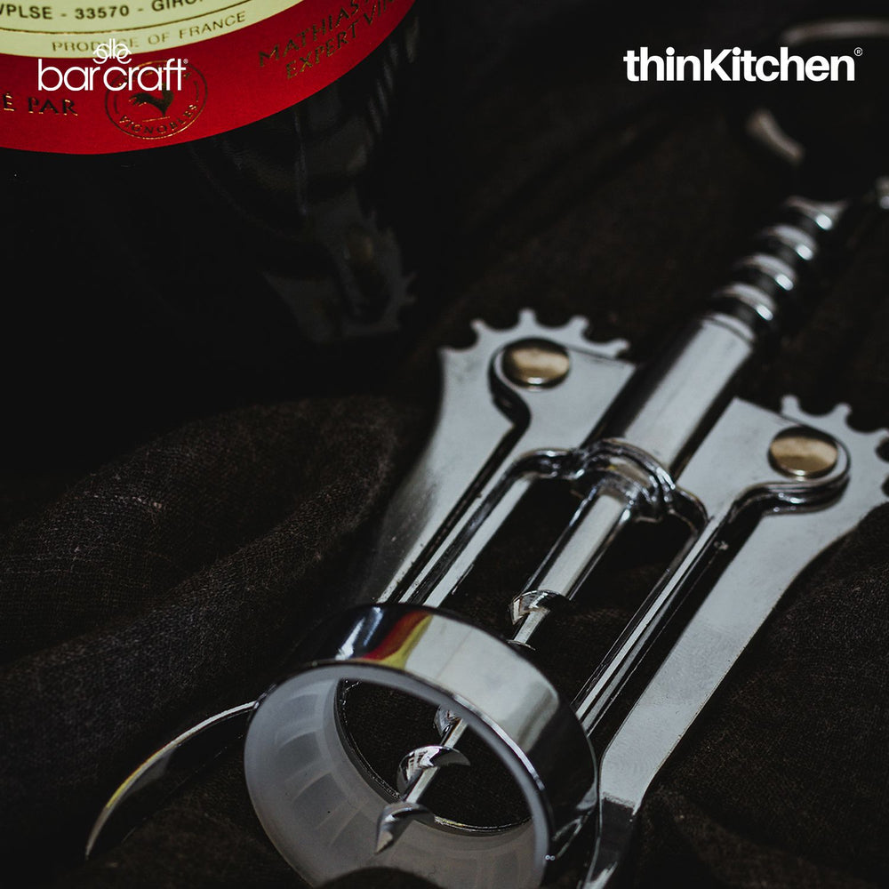 BarCraft 16 cm Premium Chrome Wing Corkscrew, Double-Handled Wine Bottle Opener with Easy Lever Mechanism