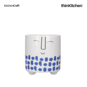KitchenCraft Ceramic Plant Pot with Blue Happy Face Design