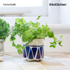 KitchenCraft Blue Geometric Ceramic Decorative Planter, 11cm