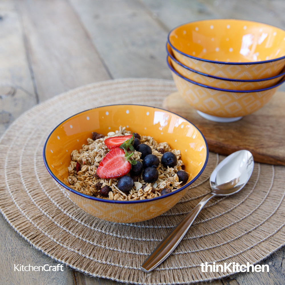 KitchenCraft 6.3" Premium Stoneware 240ml Serving Bowl for Soup, Cereal, Noodles & Snacks - Orange
