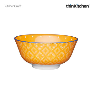 KitchenCraft Glazed Stoneware Orange Spot Floral Bowl