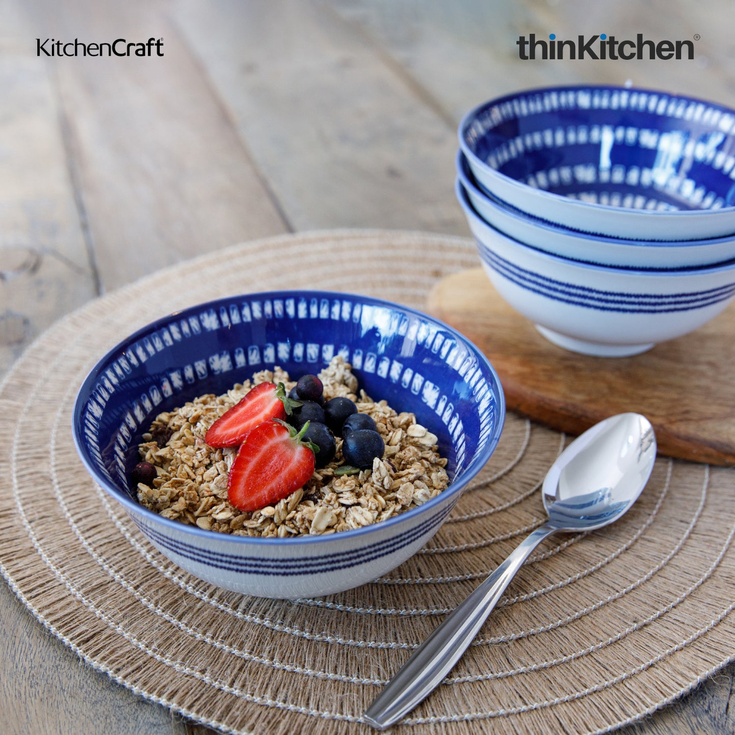 Kitchencraft Blue And White Greek Style Ceramic Bowl