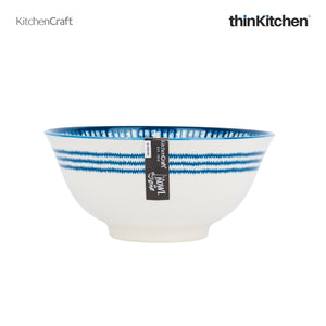 KitchenCraft Blue and White Greek Style Ceramic Bowl, 480ml