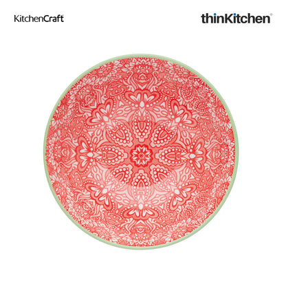 Kitchencraft Red And Pink Victorian Style Print Ceramic Bowl