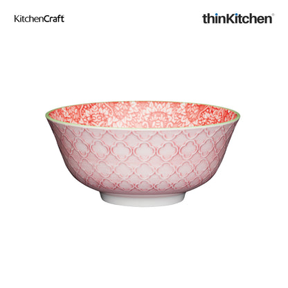 Kitchencraft Red And Pink Victorian Style Print Ceramic Bowl