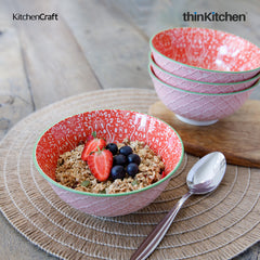 KitchenCraft Red and Pink Victorian Style Print Ceramic Bowl - 240ml