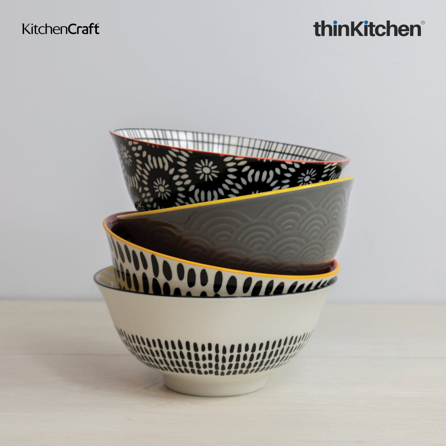 Kitchencraft Monochrome Glazed Stoneware Bowl Set Set Of 4