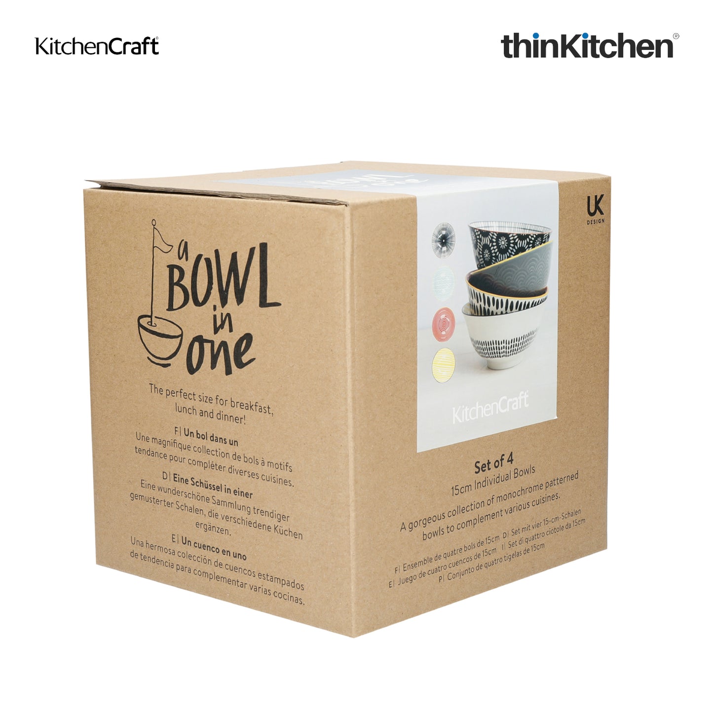 Kitchencraft Monochrome Glazed Stoneware Bowl Set Set Of 4