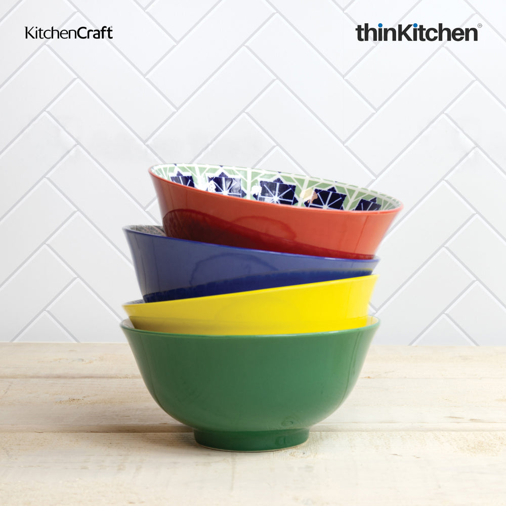 KitchenCraft 4 x  8.3" Premium 700ml Ceramic Bowls for Soup, Dessert & Snacks, World of Flavours Series