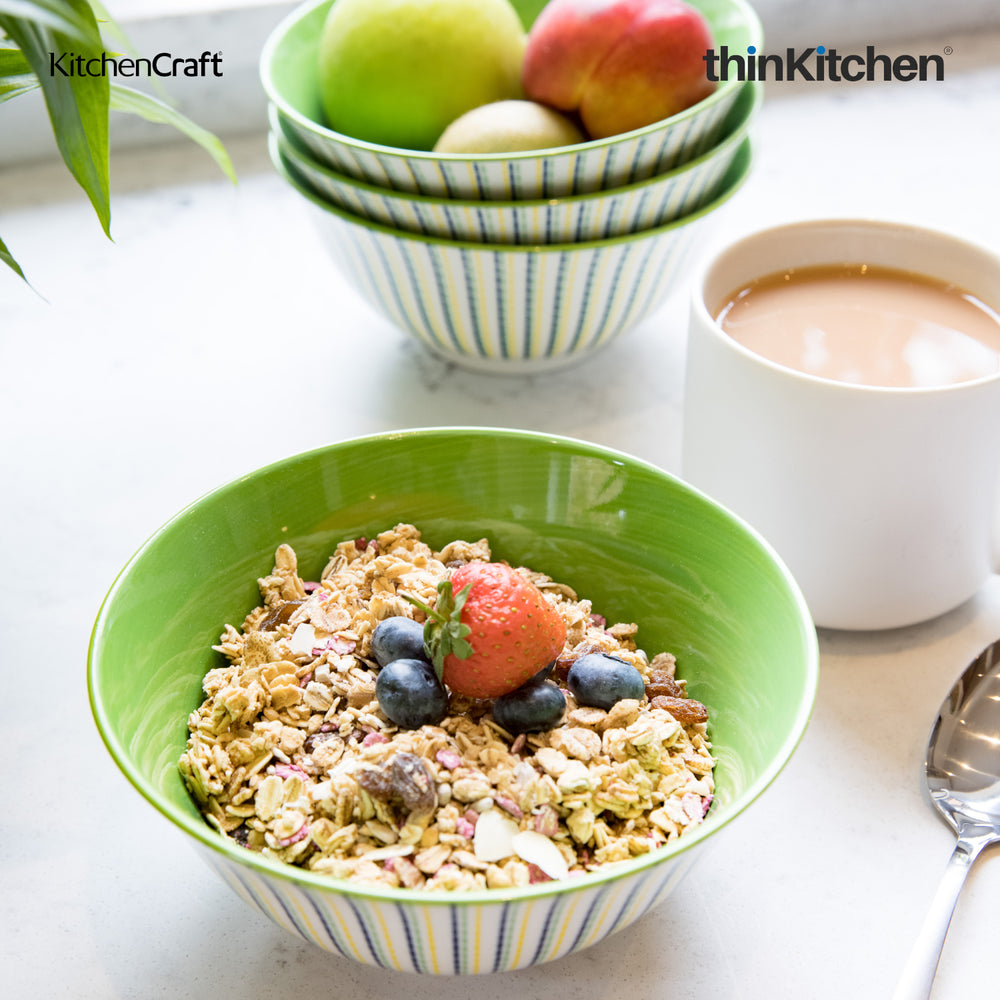 KitchenCraft 6.3" Premium Stoneware 240ml Serving Bowl for Soup, Cereal, Noodles & Snacks - Lime