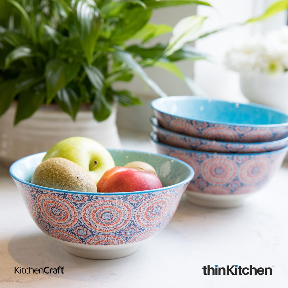 KitchenCraft 6.3" Premium Stoneware 240ml Serving Bowl for Soup, Cereal, Noodles & Snacks - Mosaic Design