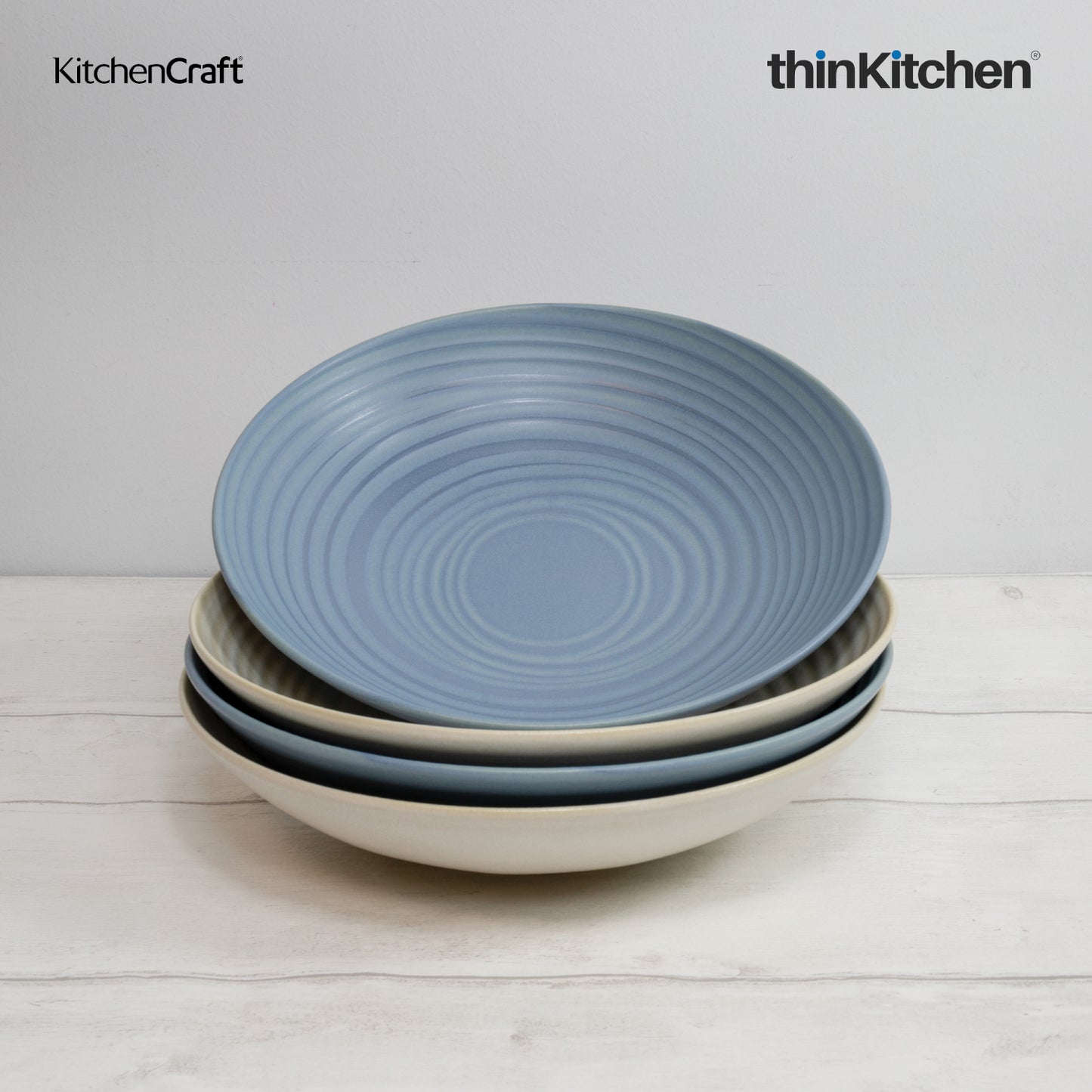 Kitchencraft Blue Stoneware Coupe 22cm Bowl Set Set Of 4