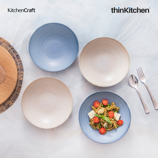 KitchenCraft Set of 4 Blue Embossed Stoneware Coupe Bowls, 22cm