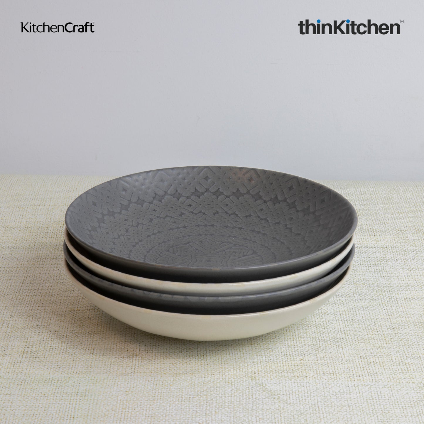 Kitchencraft Grey Embossed Stoneware Coupe 22cm Bowl Set Set Of 4