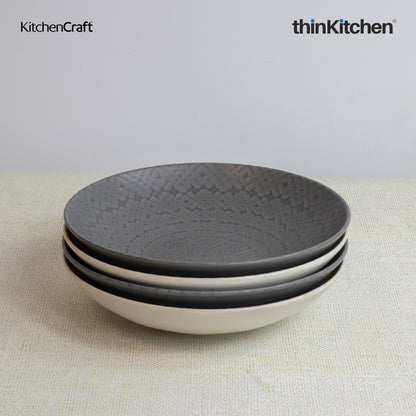 Kitchencraft Grey Embossed Stoneware Coupe 22cm Bowl Set Set Of 4