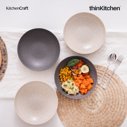 KitchenCraft Grey Embossed Stoneware Coupe 22cm Bowl Set, Set of 4
