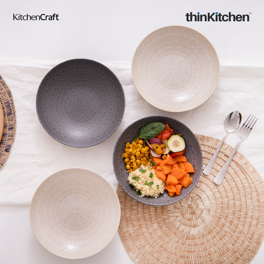 KitchenCraft Set of 4 Grey Embossed Stoneware Coupe Bowls, 22cm