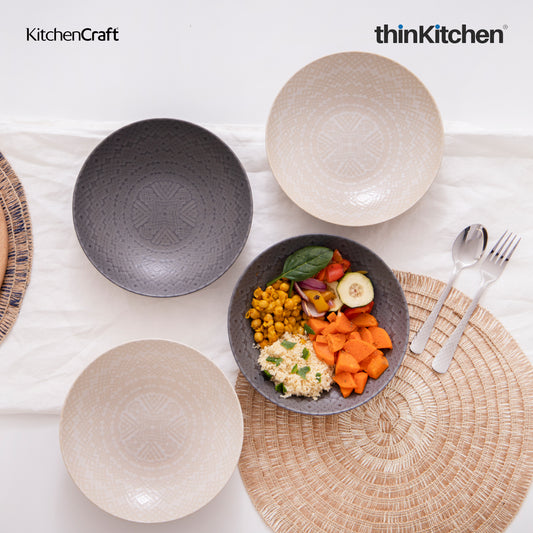 KitchenCraft Set of 4 Grey Embossed Stoneware Coupe Bowls, 22cm