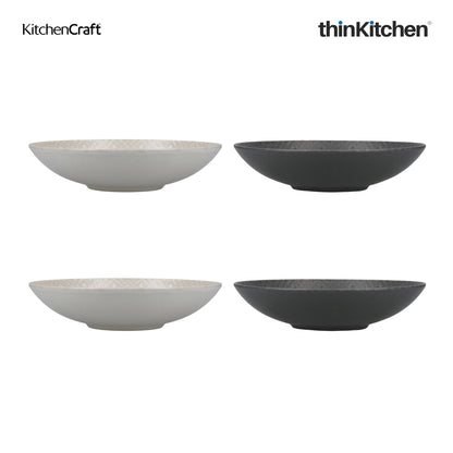 Kitchencraft Grey Embossed Stoneware Coupe 22cm Bowl Set Set Of 4
