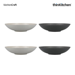 KitchenCraft Grey Embossed Stoneware Coupe 22cm Bowl Set, Set of 4
