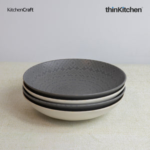 KitchenCraft Grey Embossed Stoneware Coupe 22cm Bowl Set, Set of 4