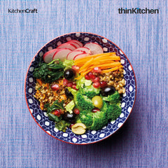 KitchenCraft 15.7cm Blue Floral Geometric Print Ceramic Bowl | 240ml Capacity