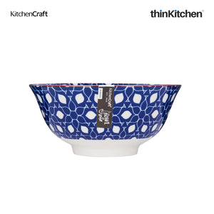 KitchenCraft Blue Floral Geometric Print Ceramic Bowl