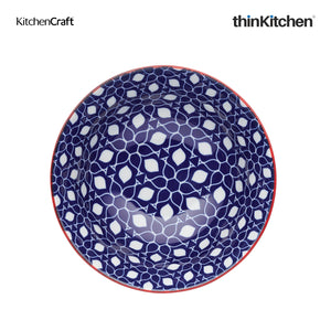 KitchenCraft Blue Floral Geometric Print Ceramic Bowl