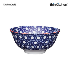 KitchenCraft Blue Floral Geometric Print Ceramic Bowl