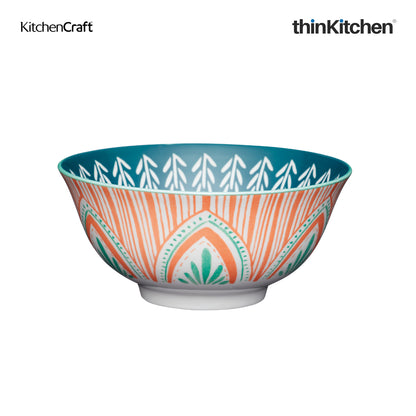KitchenCraft Colourful Folk Pattern Ceramic Bowls, 480ml