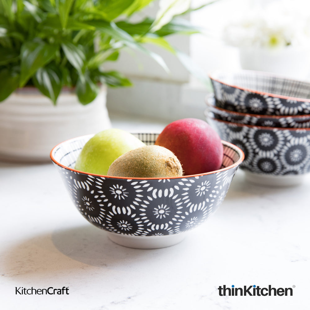 KitchenCraft 6.3" Premium Stoneware 240ml Serving Bowl for Soup, Cereal, Noodles & Snacks - Black