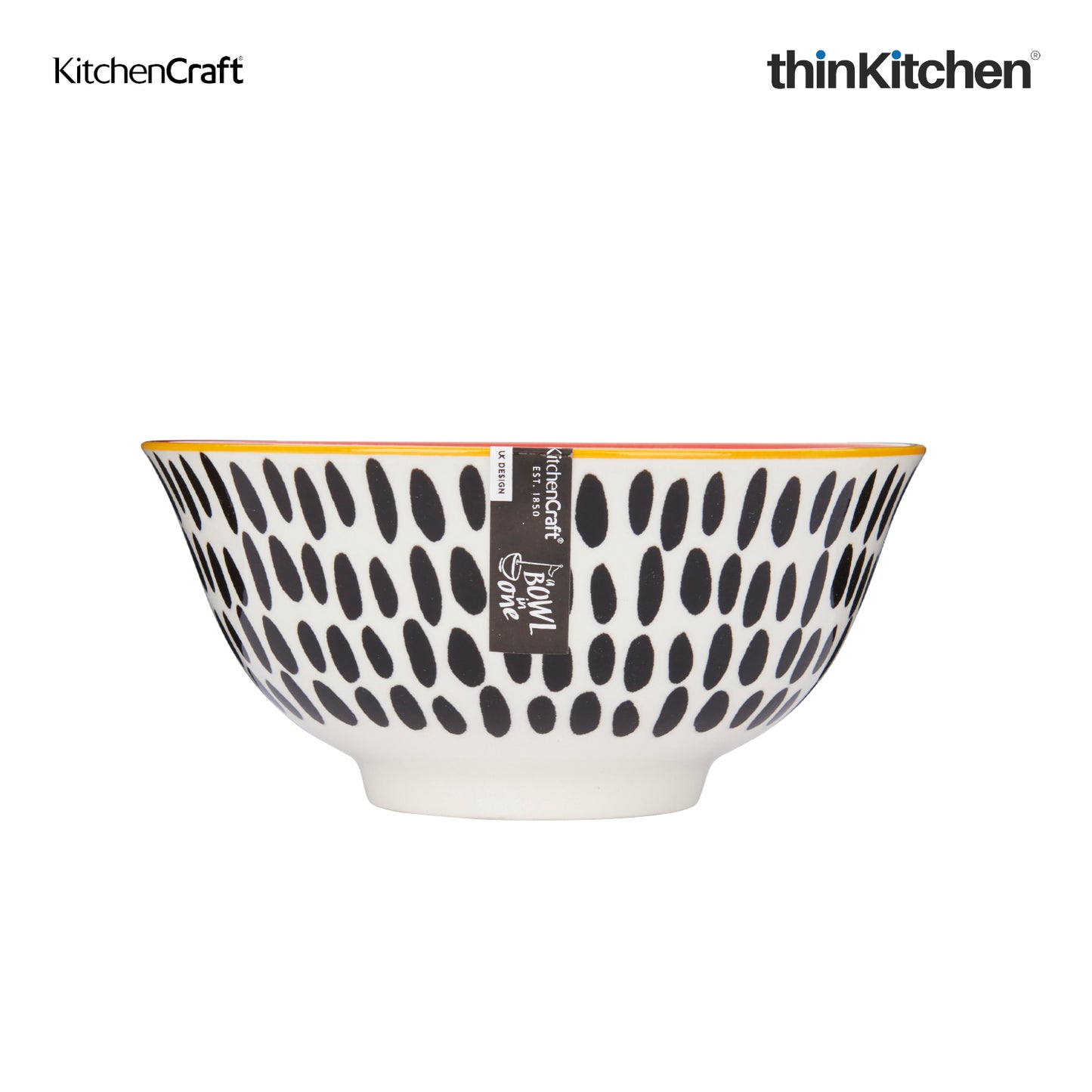 Kitchencraft Glazed Stoneware Red Swirl And Black Spots Bowl