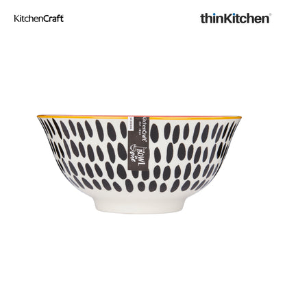 Kitchencraft Glazed Stoneware Red Swirl And Black Spots Bowl